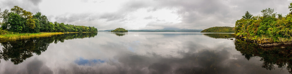 Panoramic of Lough Gill and the Lake Isle of Innisfree, made famous in a poem by W.B. Yeats.
