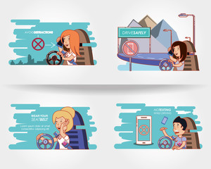 people driving with driver safely icons vector illustration design