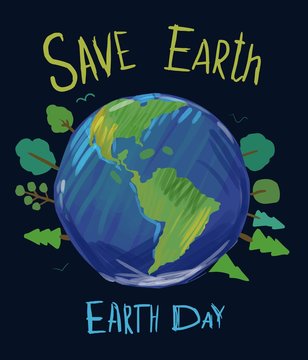 Save Earth. Earth day illustration. Vector