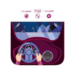 hands driving car with driver safely icons vector illustration design