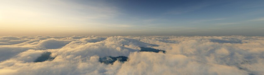 Over the clouds, a panorama of the sunset in the clouds,
3D rendering
