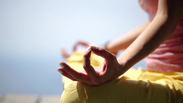 The Girl Practices Yoga And Relaxes. Gian Mudra Yoga