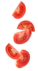 Falling (flying) tomato, isolated on white background.