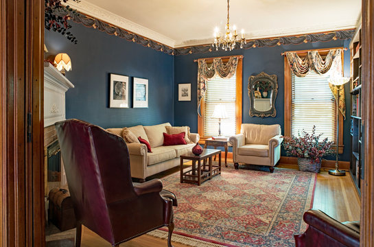 Victorian Living Room With Blue Walls