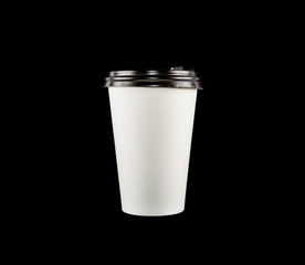 white coffee cup on isolated black background