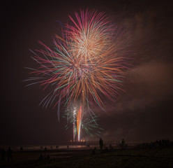 Luc-Sur-Mer, France - 06 09 2018: Feu d'artifice sur la plage de Luc-Sur-Mer