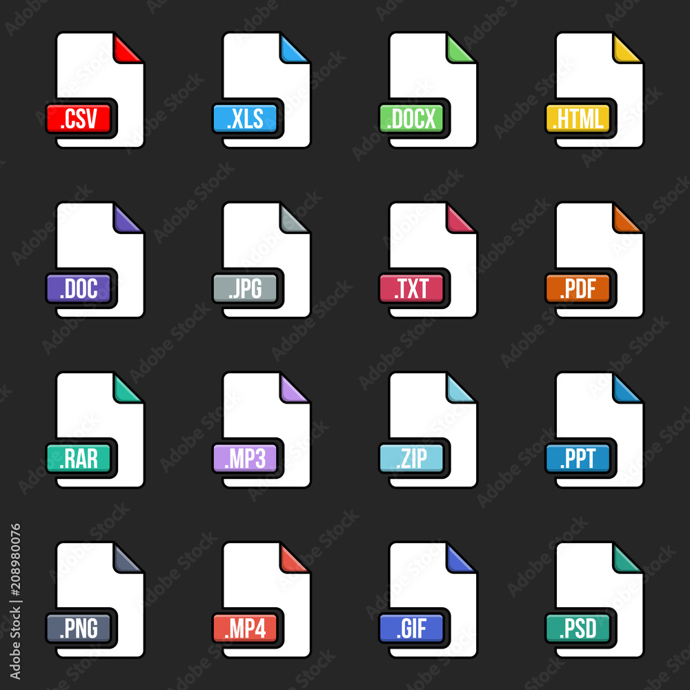 Fototapete creative vector illustration of file type icon set isolated on background. art design flat lable. do