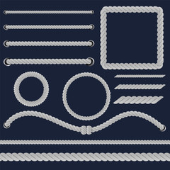 Creative vector illustration of realistic nautical twisted rope knots, loops for decoration and covering isolated on transparent background. Retro vintage art design. Abstract concept graphic element