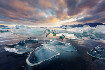 Fototapeta na wymiar Icebergs in Jokulsarlon glacial lagoon. Vatnajokull National Park, southeast Iceland, Europe.