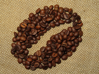 Coffee bean picture made of roasted coffee beans