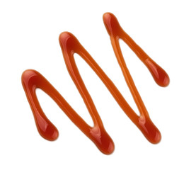 Sweet caramel sauce isolated on white background, top view.
