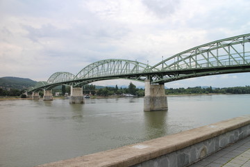 Fototapeta premium Maria Valeria bridge between Hungary and Slovakia, Danube river, Esztergom/Ostrihom, Hungary