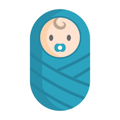 Flat icon of a baby wrapped in a blanket (swaddle). Isolated on white