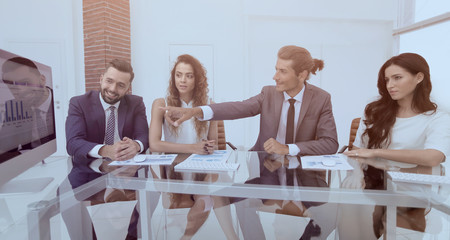 business team discussing a new presentation