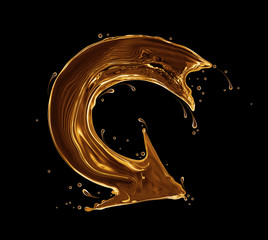 Curved arrow made of oily liquid on black background