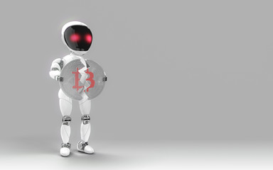 Robot breaking bitcoin loss in value red