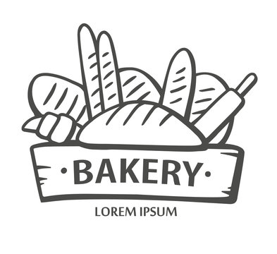 Bakery logo. Hand drawn vector illustration of bread. Bread logo.