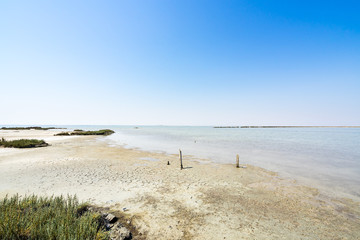 Landscape of Margherita di Savoia salt pans, an important area for salt production in Apulia, Southern Italy