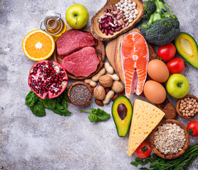 Meat, fish, legumes, nuts and vegetables.