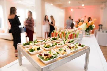 Foto op Canvas Healthy organic gluten-free delicious green snacks salads on catering table during corporate event party © Nick Starichenko