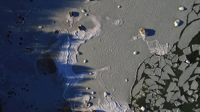 Abstract aerial view of the frozen sea in Muraste in Estonia.