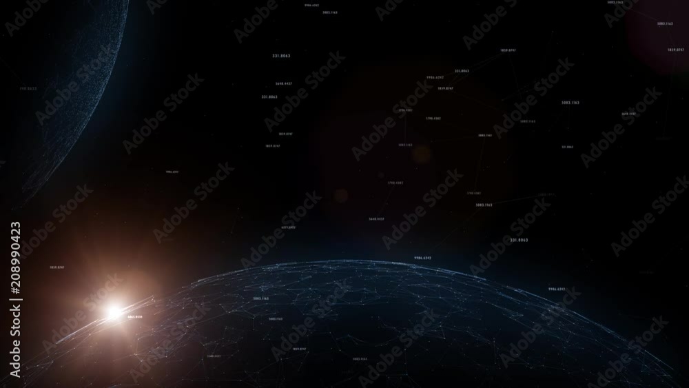 Aufkleber futuristic artificial intelligence cyberspace with numbers and abstract planets.