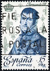 A stamp printed by Spain shows King Fernando VII