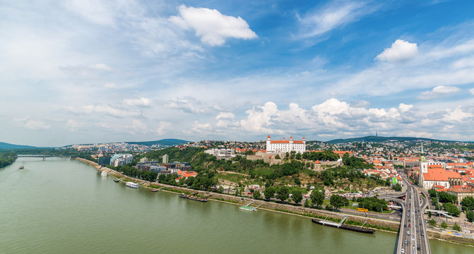 Bratislava, Slovakia - May 24, 2018: The Bratislava panorama photographed from the air.