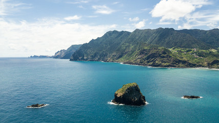 Aerial view of north coast of Madeira island, Porto da Cruz.