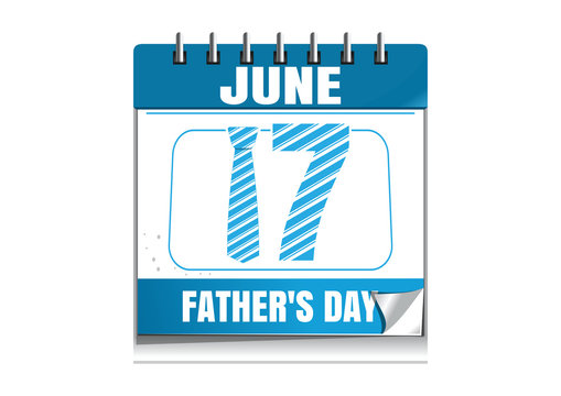 Conceptual calendar for Fathers Day 2018. Holiday date in calendar. 17 June. Vector illustration isolated on white background