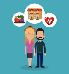 Real estate, food and health cartoons vector illustration graphic design