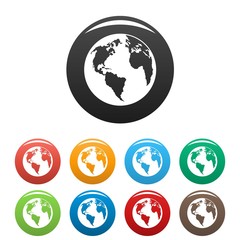 Continent on planet icon. Simple illustration of continent on planet vector icons set color isolated on white