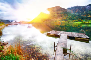 Foto auf Acrylglas Idyllic autumn scene in Grundlsee lake in Alps mountains, Austria © pilat666