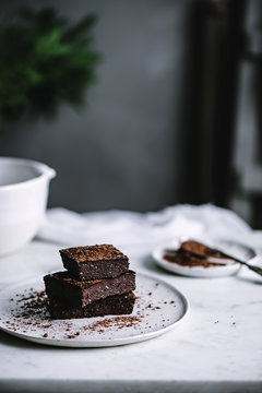 Close up of a brownie pieces served on plate