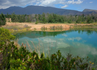 Fototapeta na wymiar The stunning Pozos Azules ponds near Villa de Leyva, Colombia