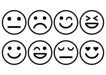 Smileys emoticons icon positive, neutral and negative, different mood. Vector illustration