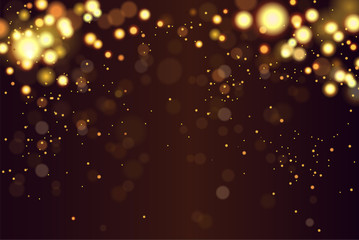 Abstract defocused circular golden luxury gold glitter bokeh lights background. Magic background. EPS 10. Holiday background. Golden explosion of confetti. Golden Christmas grainy abstract texture