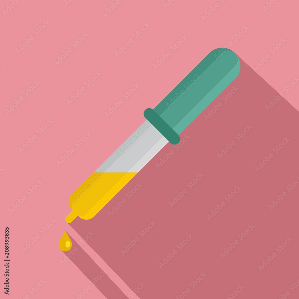 Poster pipette yellow drop icon. flat illustration of pipette yellow drop vector icon for web design