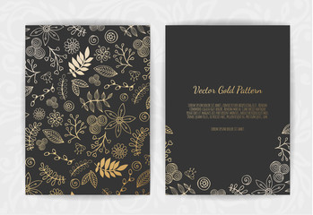 Golden Vector invitation with floral elements.