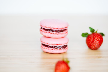 French cookies macaroons with strawberry