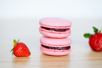 French cookies macaroons with strawberry