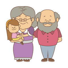 Cute grandparents with granddaugther cartoons vector illustration graphic design