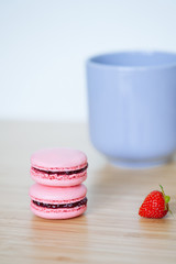 French cookies macaroons with strawberry