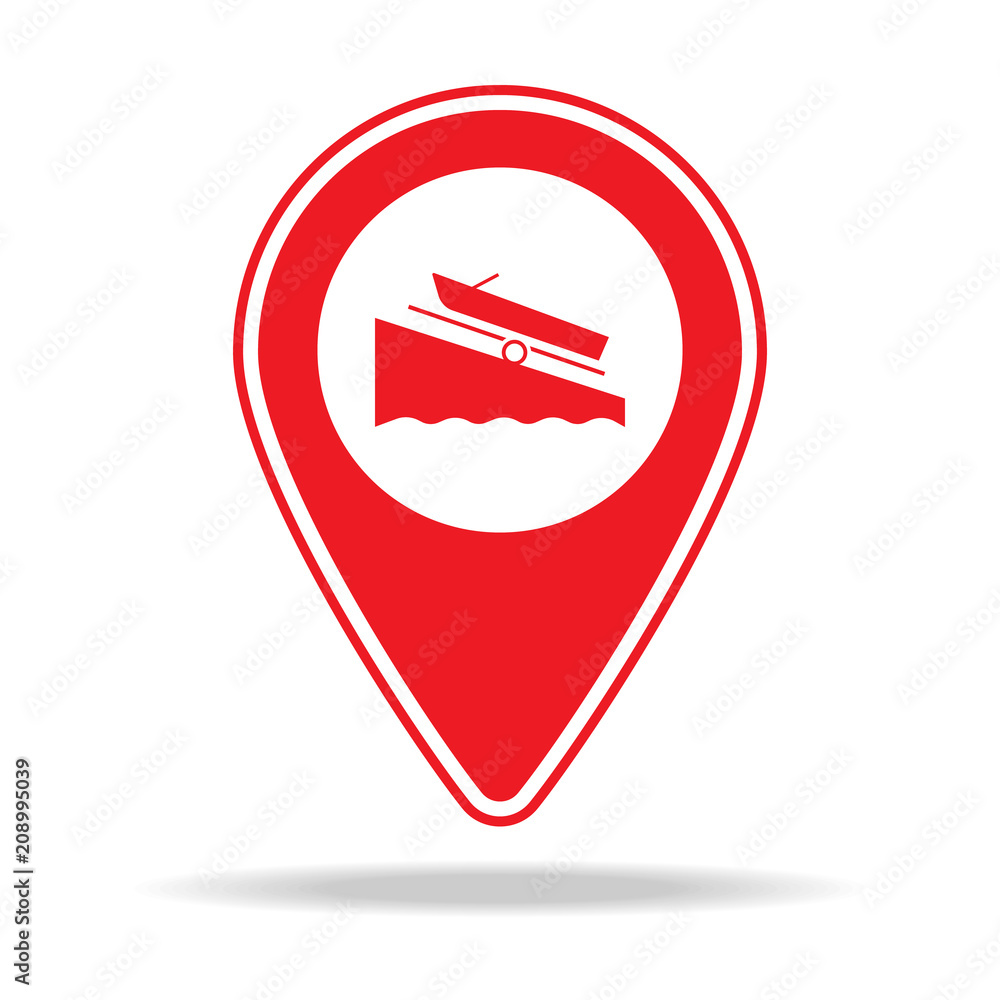 Poster boat ramp map pin icon. element of warning navigation pin icon for mobile concept and web apps. deta