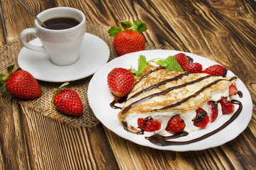 Crepes with Banana and strawberries