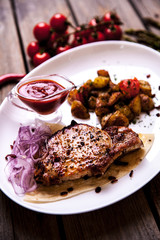 grilled steak with french fries