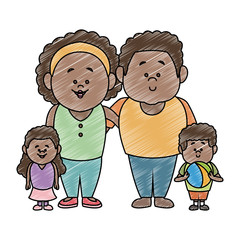 Cute parents with childrens afro family cartoons vector illustration graphic design