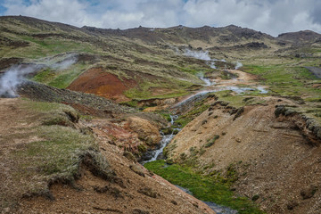 Beautiful Reykjadalur valley in Iceland