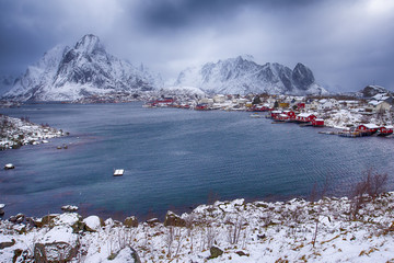 Traditional Norwegian Reine Village At One of The Harbours of Lofoten Islands.