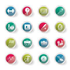 Stylized  Simple Sports gear and tools icons over colored background - vector icon set 